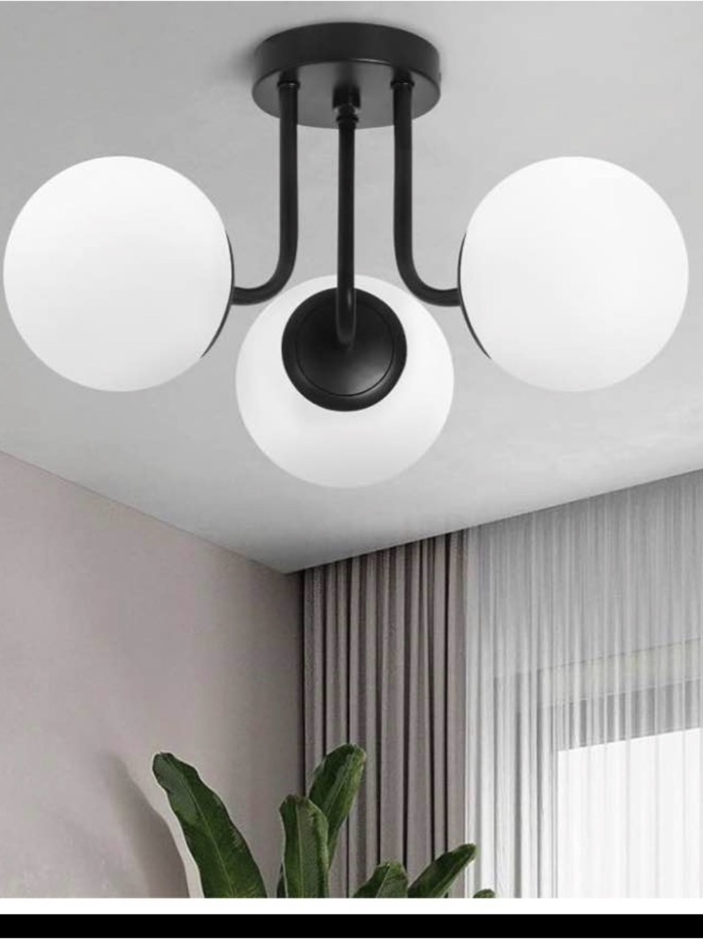 Modern Triple Globe Ceiling Light - Black and White